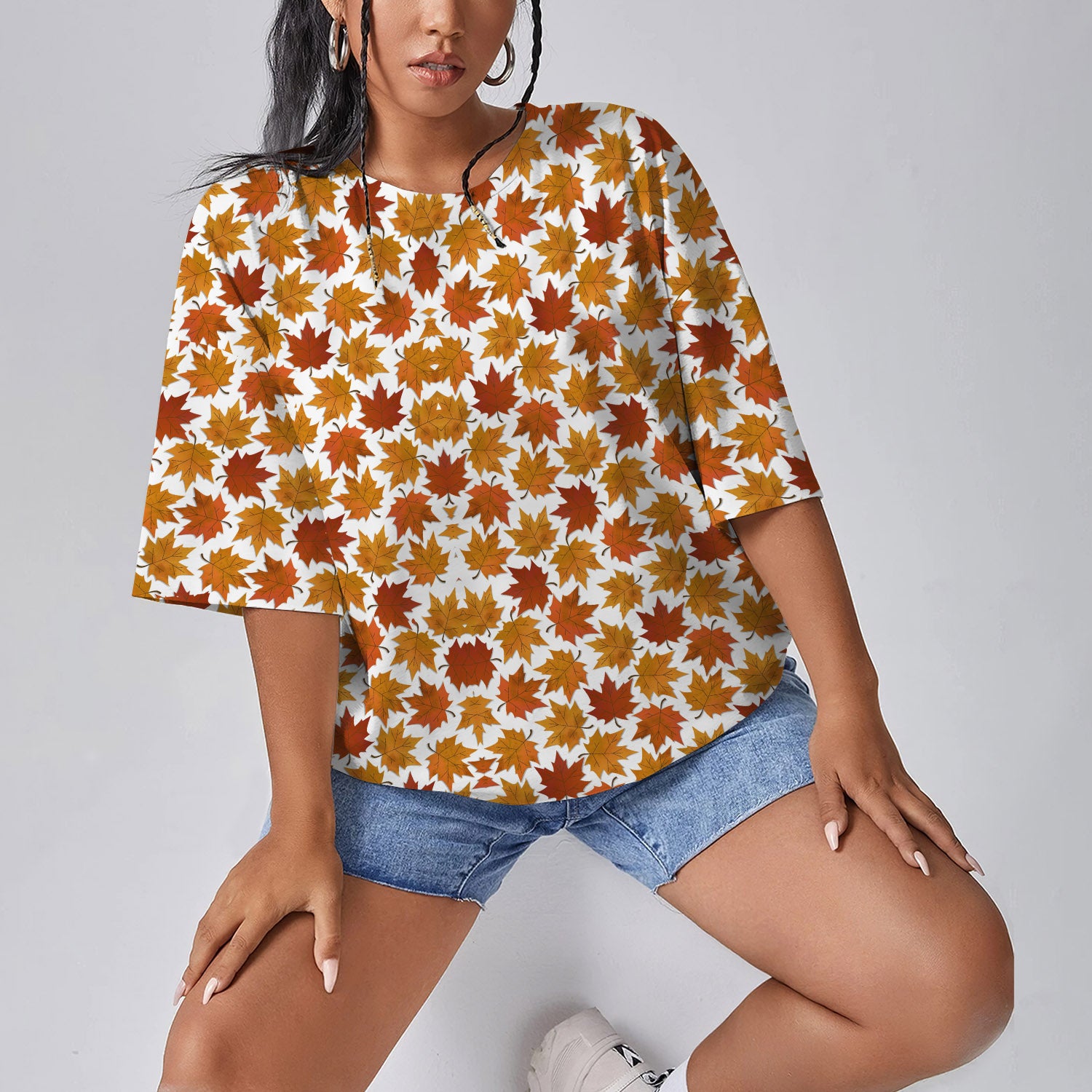 Autumn Leaves Women Oversized T-Shirt | Printed Graphic Tees
