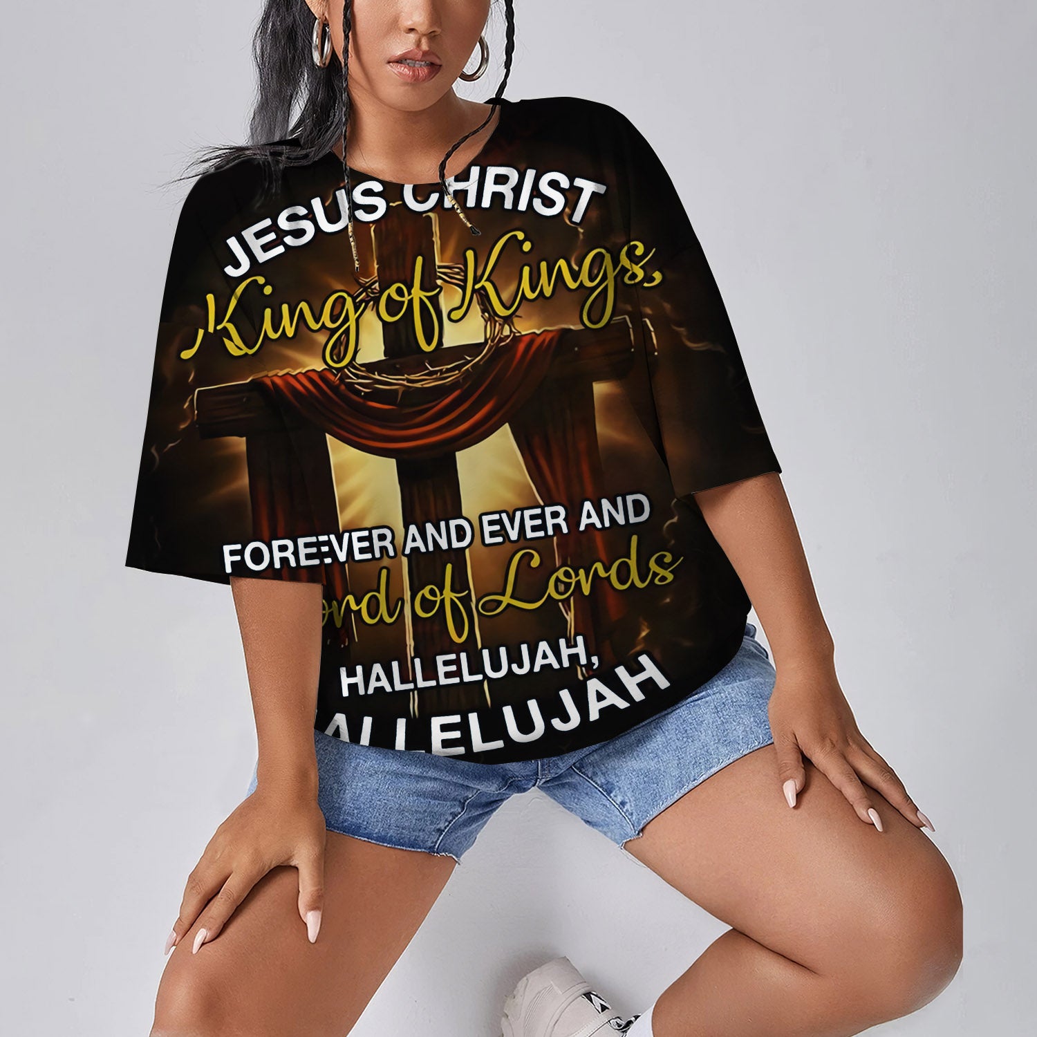 Jesus Christ Hallelujah Hallelujah Women Oversized T-Shirt | Printed Graphic Tees