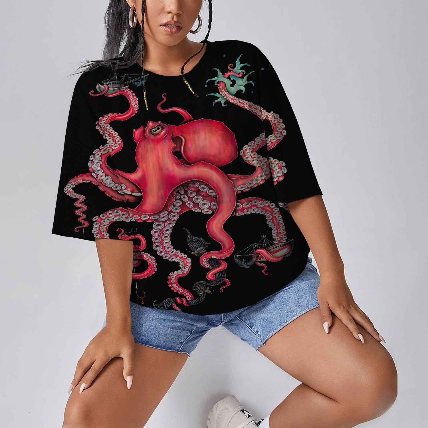 Octopus Women Oversized T-Shirt | Printed Graphic Tees