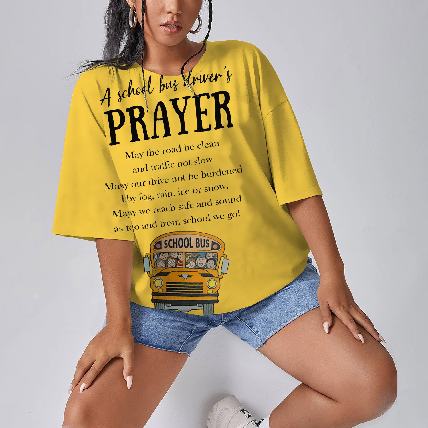 A School Bus Driver'S Prayer Personalized Women Oversized T-Shirt | Printed Graphic Tees