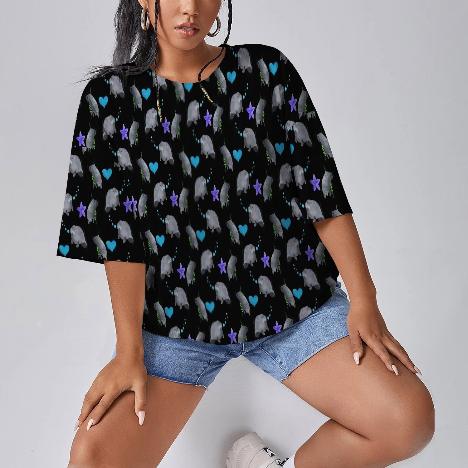 Baby Manatee Personalized Name Women Oversized T-Shirt | Printed Graphic Tees