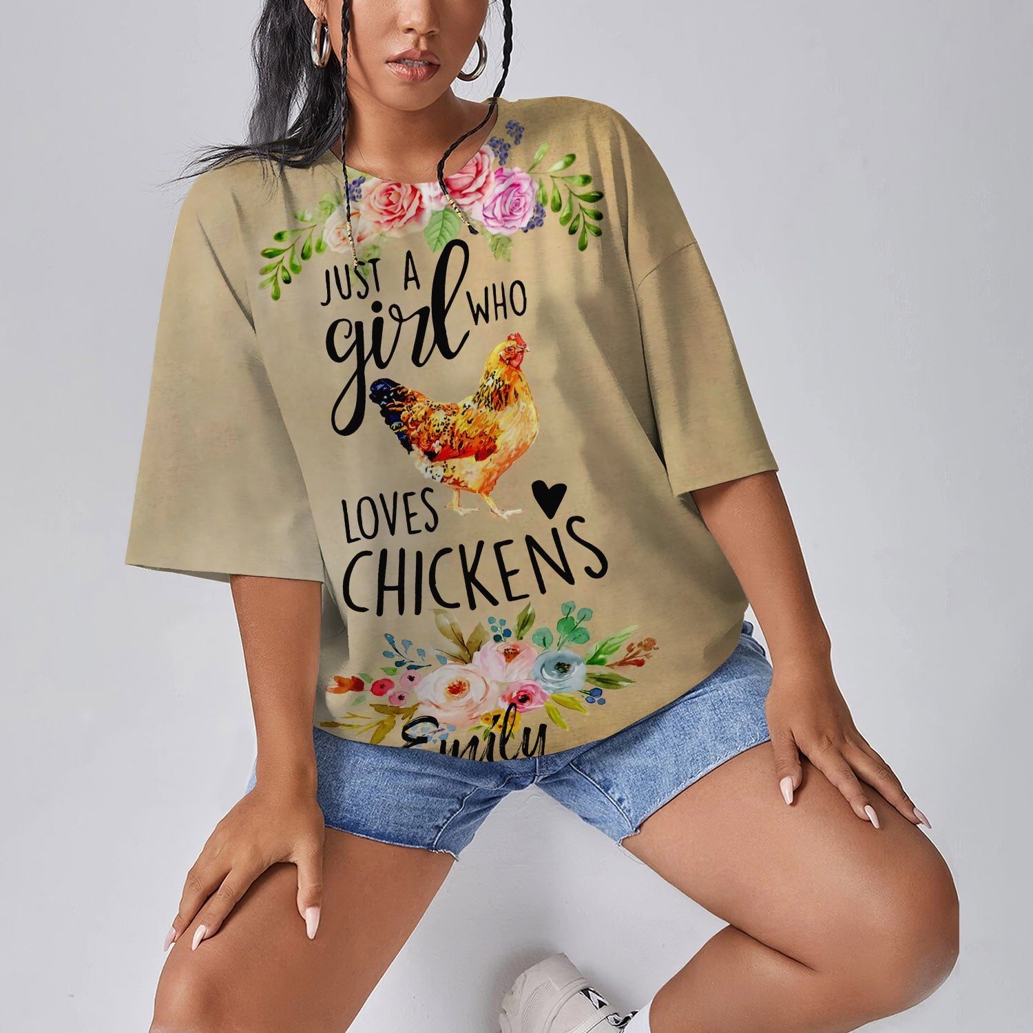 Just Girl Who Loves Chicken Women Oversized T-Shirt | Printed Graphic Tees