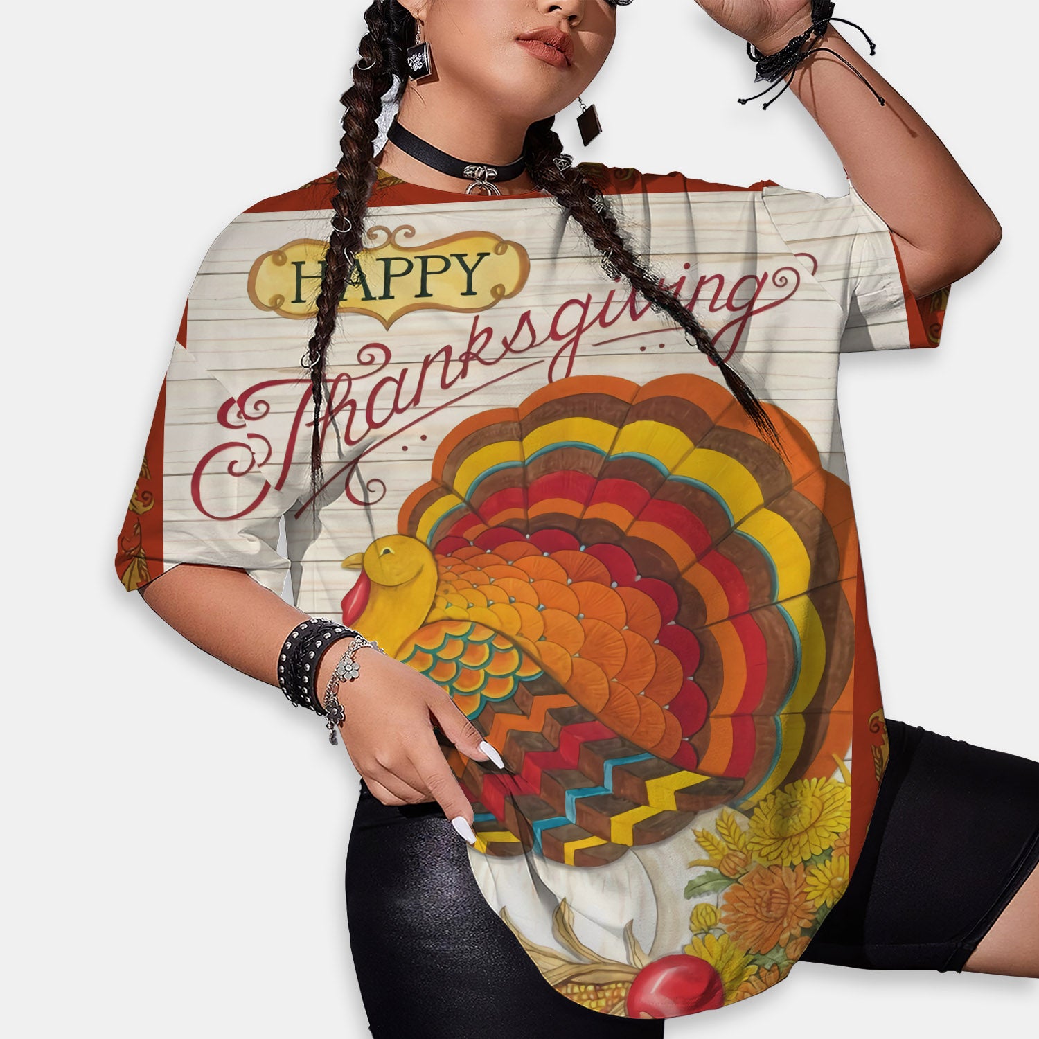 Turkey Thanksgiving Women Oversized T-Shirt | Printed Graphic Tees