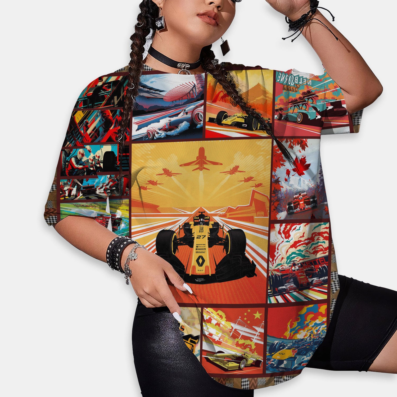 Race Car Women Oversized T-Shirt | Printed Graphic Tees